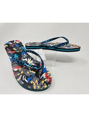 NWT Vera Bradley Size S 5-6 Blue Splash Floral Thong Flip Flops Sandals Rubber